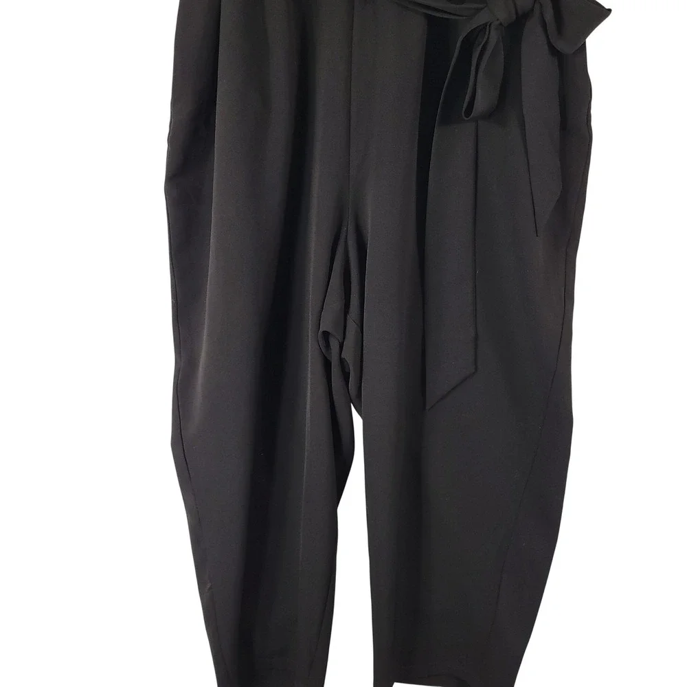 Lane Bryant Jumpsuit Women 22 Black Flutter Sleeve V-Neck Belted Cropped Chic